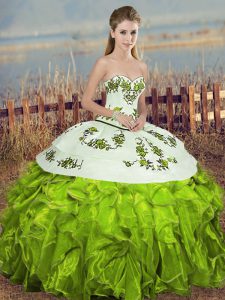 Olive Green Sleeveless Embroidery and Ruffles and Bowknot Floor Length Quinceanera Gown