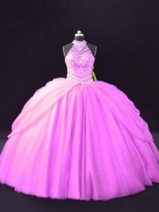 Lilac Ball Gowns Beading and Pick Ups Quinceanera Gown Lace Up Tulle Sleeveless Floor Length