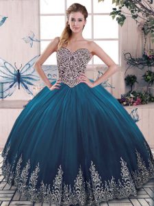 Vintage Sweetheart Sleeveless Lace Up Ball Gown Prom Dress Blue Tulle