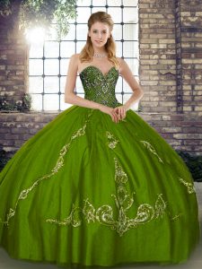 Sweetheart Sleeveless Lace Up Sweet 16 Dresses Olive Green Tulle