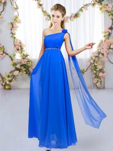 Royal Blue Empire Beading and Hand Made Flower Dama Dress Lace Up Chiffon Sleeveless Floor Length