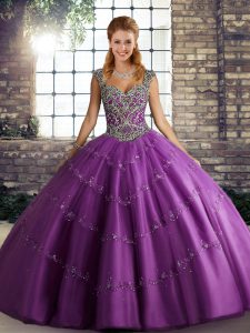 Exquisite Purple Lace Up Sweet 16 Quinceanera Dress Beading and Appliques Sleeveless Floor Length