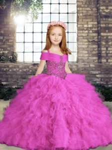 Cheap Tulle Straps Sleeveless Lace Up Beading and Ruffles Little Girl Pageant Dress in Lilac