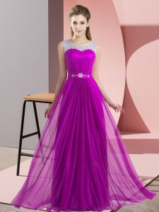 Scoop Sleeveless Quinceanera Court Dresses Floor Length Beading Purple Chiffon