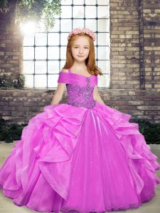 Sleeveless Beading and Ruffles Lace Up Little Girls Pageant Dress