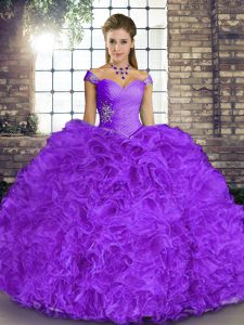 Lavender Organza Lace Up Vestidos de Quinceanera Sleeveless Floor Length Beading and Ruffles