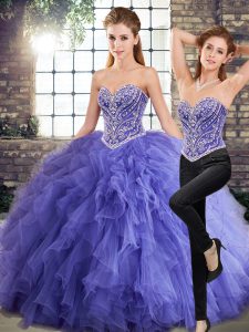 Fine Beading and Ruffles Quinceanera Gown Lavender Lace Up Sleeveless Floor Length