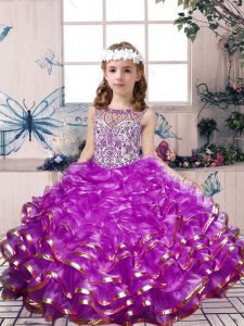 Lilac Sleeveless Organza Lace Up Child Pageant Dress for Party and Wedding Party