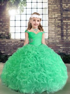 Apple Green Straps Lace Up Beading Little Girl Pageant Dress Sleeveless