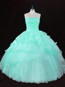 Sweetheart Sleeveless Lace Up Quinceanera Gowns Apple Green Organza