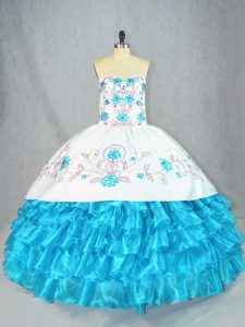 Fabulous Sweetheart Sleeveless Sweet 16 Quinceanera Dress Floor Length Embroidery and Ruffled Layers Baby Blue Organza