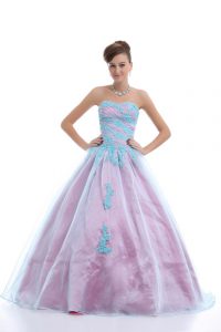 Exquisite Light Blue Sleeveless Organza Lace Up 15th Birthday Dress for Sweet 16 and Quinceanera