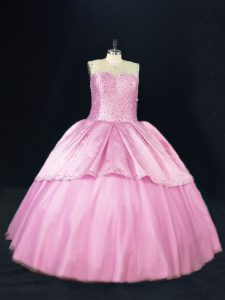 Stylish Tulle Sleeveless Floor Length Quinceanera Dresses and Beading