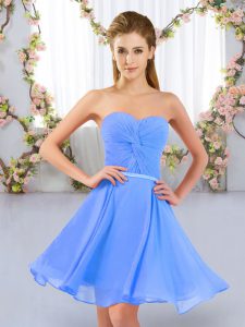 Sleeveless Chiffon Mini Length Lace Up Court Dresses for Sweet 16 in Baby Blue with Ruching