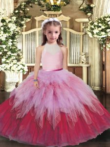 New Arrival Multi-color Backless High-neck Ruffles Little Girl Pageant Dress Tulle Sleeveless