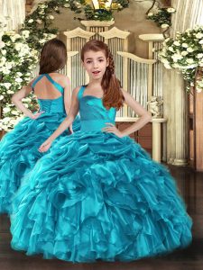 Trendy Organza Straps Sleeveless Lace Up Ruffles and Ruching Pageant Dress in Baby Blue