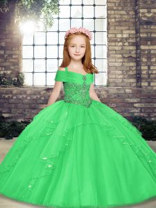 Customized Green Straps Lace Up Beading Little Girl Pageant Gowns Sleeveless