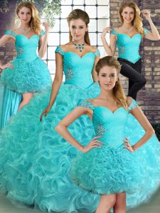 Wonderful Fabric With Rolling Flowers Sleeveless Floor Length Quinceanera Gown and Beading