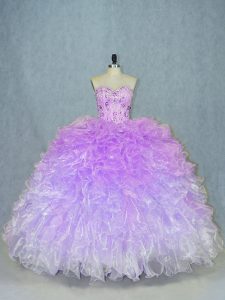 Fine Floor Length Multi-color Quince Ball Gowns Organza Sleeveless Beading and Ruffles