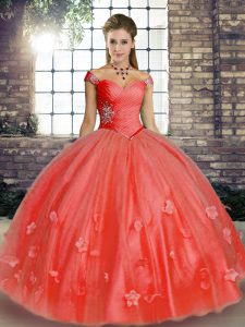 Colorful Watermelon Red Sleeveless Beading and Appliques Floor Length Quinceanera Dresses