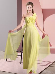 Yellow Sleeveless Hand Made Flower Floor Length Damas Dress