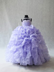 Organza Sleeveless Pageant Gowns For Girls Brush Train and Beading and Ruffles and Pick Ups
