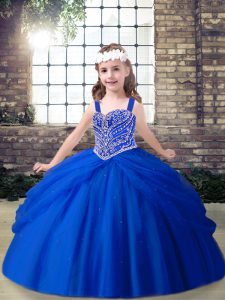 Fashion Royal Blue Little Girl Pageant Gowns Party and Sweet 16 and Wedding Party with Beading Straps Sleeveless Lace Up