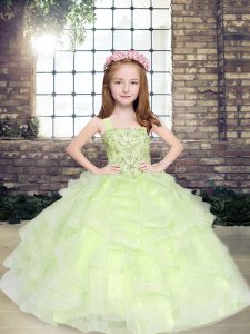 Top Selling Yellow Green Straps Neckline Beading Kids Formal Wear Sleeveless Lace Up