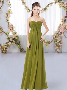 Floor Length Empire Sleeveless Olive Green Dama Dress Zipper