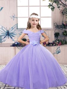 Elegant Sleeveless Lace Up Floor Length Lace and Belt Kids Formal Wear