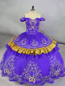 Floor Length Purple Sweet 16 Quinceanera Dress Satin Sleeveless Embroidery