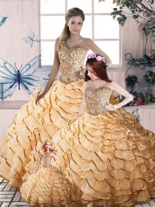 Unique Champagne Sleeveless Organza Brush Train Lace Up Sweet 16 Dresses for Sweet 16 and Quinceanera