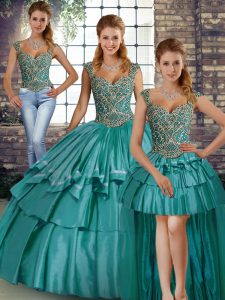 Exquisite Teal Sleeveless Beading and Ruffled Layers Floor Length Sweet 16 Dresses