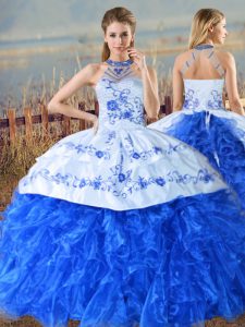 Royal Blue Sleeveless Court Train Embroidery and Ruffles Quinceanera Gowns