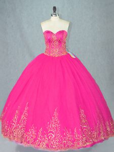 Edgy Sleeveless Floor Length Beading Lace Up Sweet 16 Dresses with Fuchsia