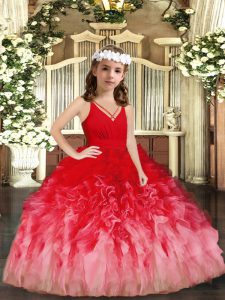 Hot Sale Floor Length Ball Gowns Sleeveless Red and Multi-color Girls Pageant Dresses Zipper