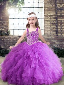 Custom Design Purple Sleeveless Tulle Lace Up Little Girls Pageant Dress for Party and Wedding Party