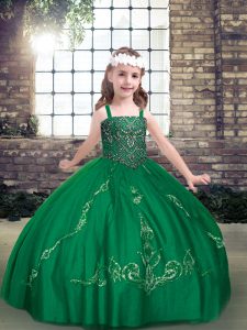 Dark Green Lace Up Straps Beading Custom Made Pageant Dress Tulle Sleeveless