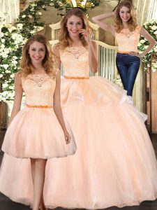 Beauteous Organza Sleeveless Floor Length Quince Ball Gowns and Lace