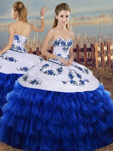 Decent Sweetheart Sleeveless Organza Quinceanera Gowns Embroidery and Ruffled Layers Lace Up