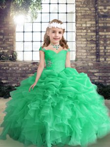 Straps Sleeveless Lace Up Little Girls Pageant Dress Wholesale Apple Green Organza