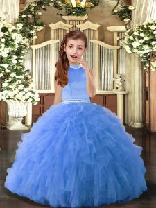 Tulle Sleeveless Floor Length Child Pageant Dress and Beading