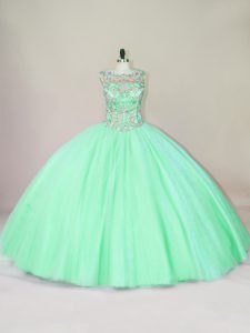 Sophisticated Apple Green Scoop Lace Up Beading Sweet 16 Quinceanera Dress Sleeveless