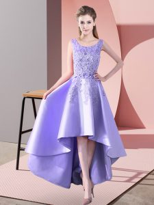 Lavender Sleeveless Satin Zipper Dama Dress for Quinceanera for Wedding Party