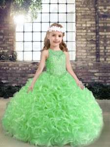 Exquisite Floor Length Pageant Dress Fabric With Rolling Flowers Sleeveless Beading