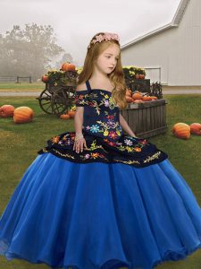 Elegant Blue Sleeveless Organza Lace Up Kids Formal Wear for Party and Wedding Party