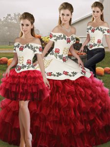 Organza Sleeveless Floor Length 15 Quinceanera Dress and Embroidery and Ruffled Layers