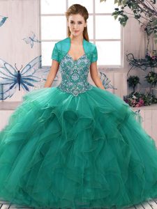 Floor Length Turquoise Quinceanera Gowns Off The Shoulder Sleeveless Lace Up