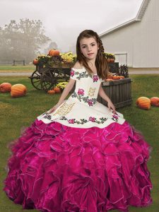 Beauteous Straps Sleeveless Lace Up Child Pageant Dress Fuchsia Organza