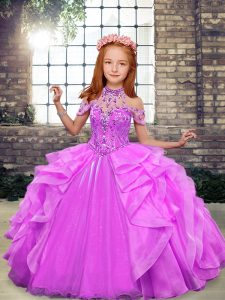 Lilac Sleeveless Beading Floor Length Little Girls Pageant Gowns